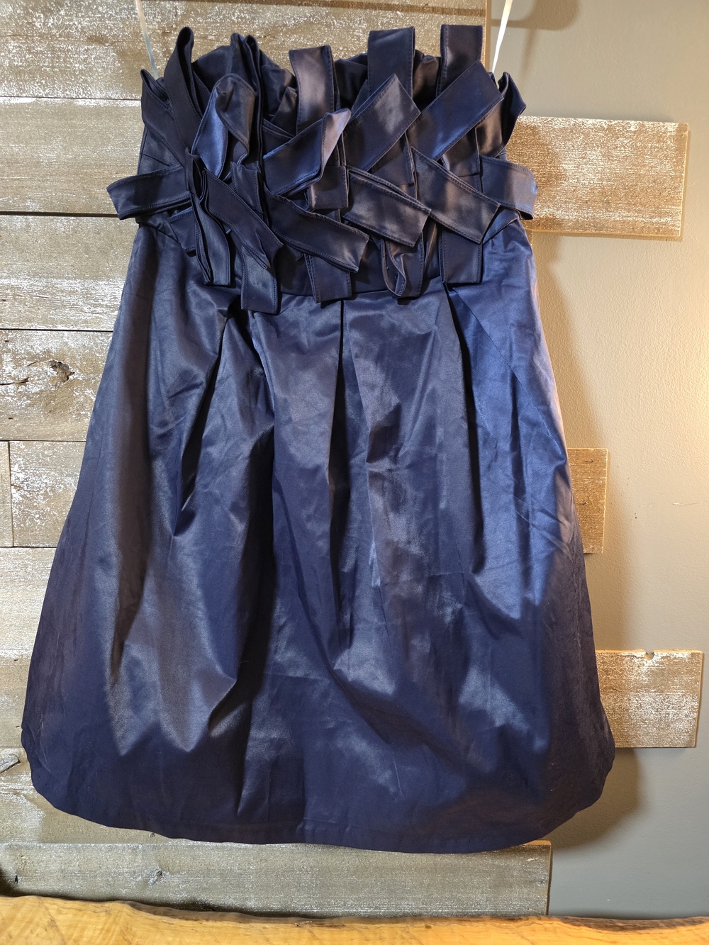 Strapless Navy Blue Cocktail Dress with Textured Braided Bodice